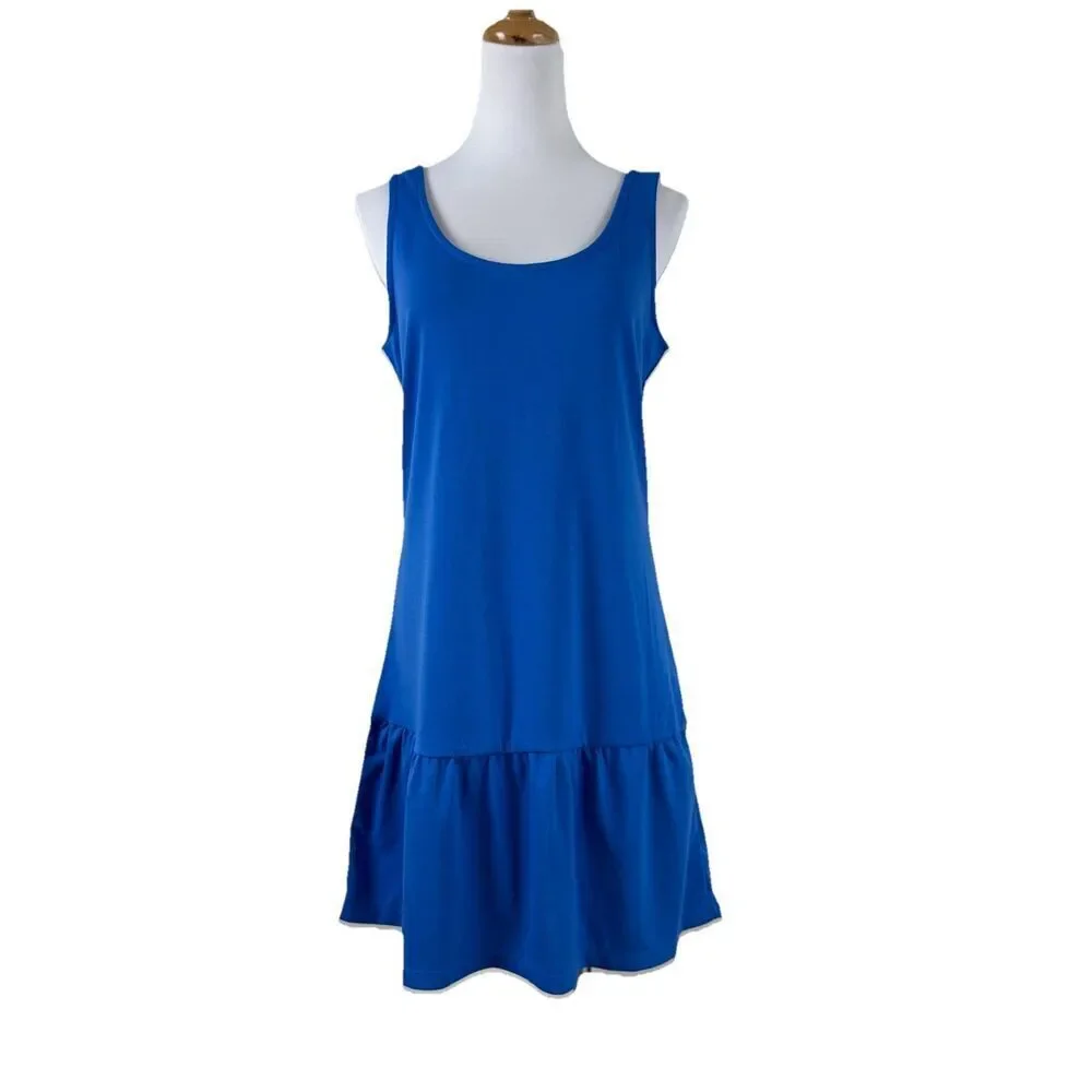 Old Navy Blue Tank Dress Womens Medium Sleeveless Ruffle Hem Swing